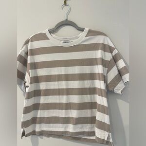 Evereve Striped Brown and White Cropped Boxy T-Shirt